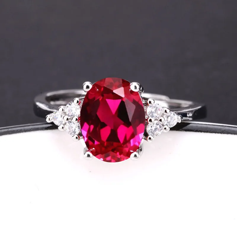 Wish Europe and the United States hot sale oval ruby ring four claw sapphire ring multi-color treasure live diamond ring women's