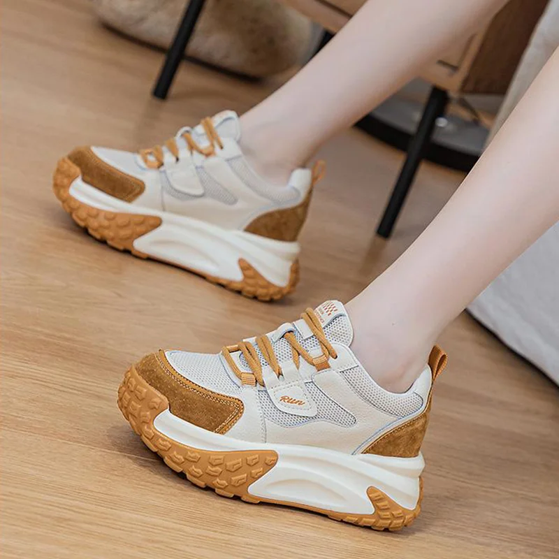 Pancake-style Thick-soled Round-top Lace-up Multi-color Versatile Comfortable Anti-slip Breathable Sports Women's Single Shoes