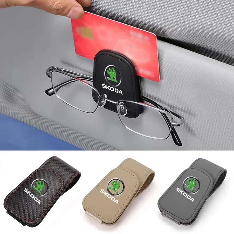 Car Sun Visor Glasses Clip Eyeglasses Clip Automobile Sunglasses Holder Card Case For Skoda Octavia Fabia Kamiq Kapoq Kodiaq