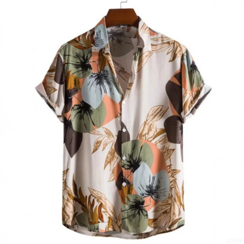 Kemeja Hawaii Baru Kemeja Lengan Pendek Cetak Digital Kemeja Kasual Pria Betis Musim Panas