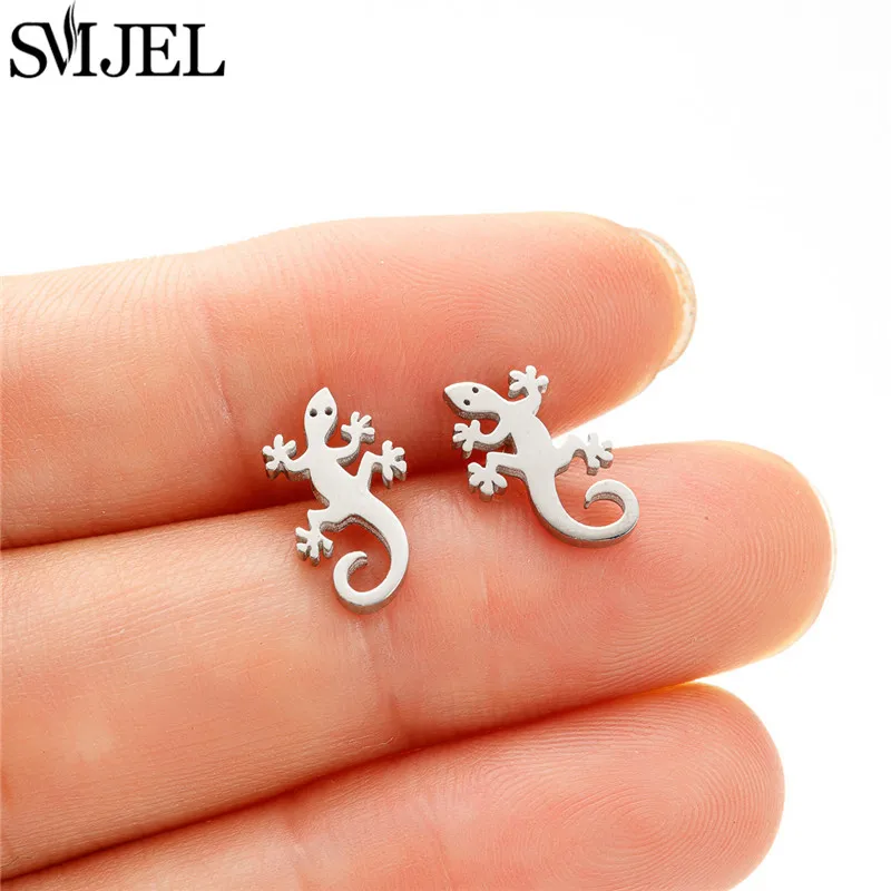 SMJEL Gothic Lizard Earrings Stainless Steel Small Ear Studs for Women Punk Gecko Unisex Ear Cartilage Jewelry Piercing Gifts