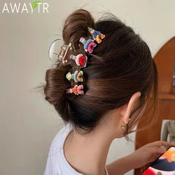 AWAYTR Cute Cartoon Man Hair Claw for Hair Women Crab Hair Clip Rainbow Color Hairpin Acrylic Clip Gripper Barrettes Headwear