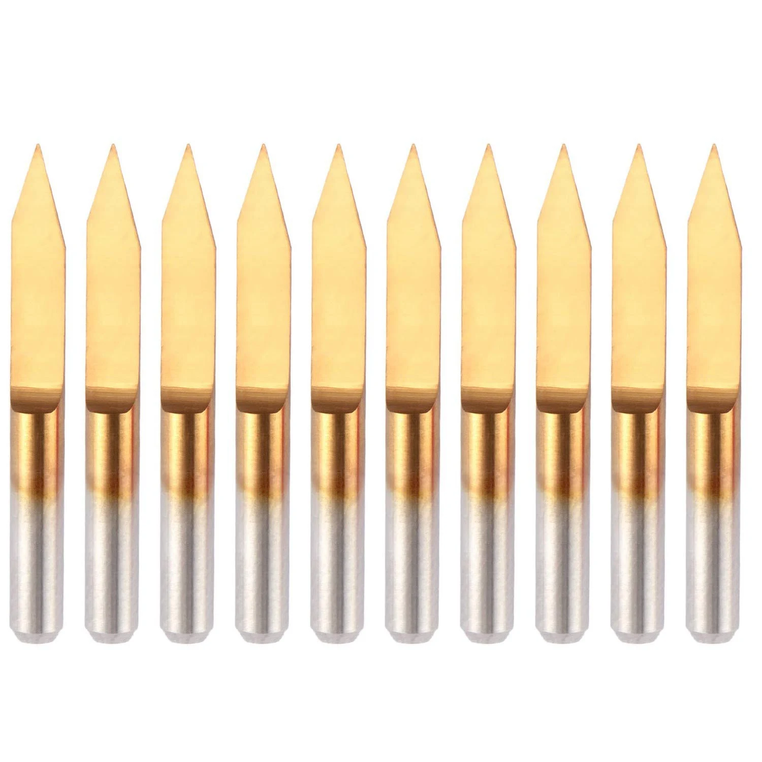 A84E-10Pcs 30 Degree 0.1Mm Tip Titanium Coated Flat Bottom Carbide PCB Engraving Bits V-Shape CNC Router Cutter Cutting Tool