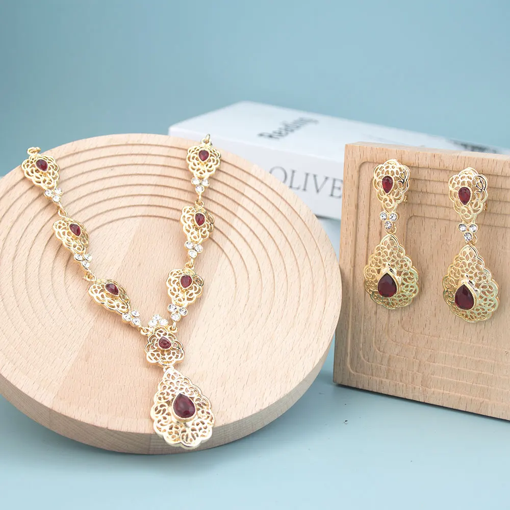Poyasa Gold Color Moroccan Bridal Jewelry Sets Choker Necklace Drop Earring For Women Crystal Arabic Wedding Bijoux