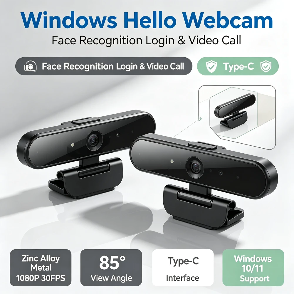 Identification Login Web Camera 1MP 720P/2MP 1080P for Windows Hello USB Computer Webcam Built-in Microphone for Computer Laptop