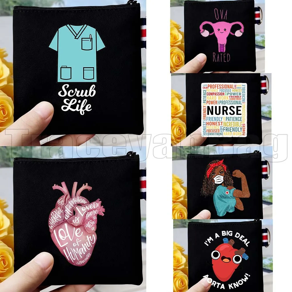 

Cute Medical Nurse Scrub Life Gifts Floral Stethoscope Nursing Funny Anatomy Organs Coin Purse Key Case Bags Small Wallet Pouch