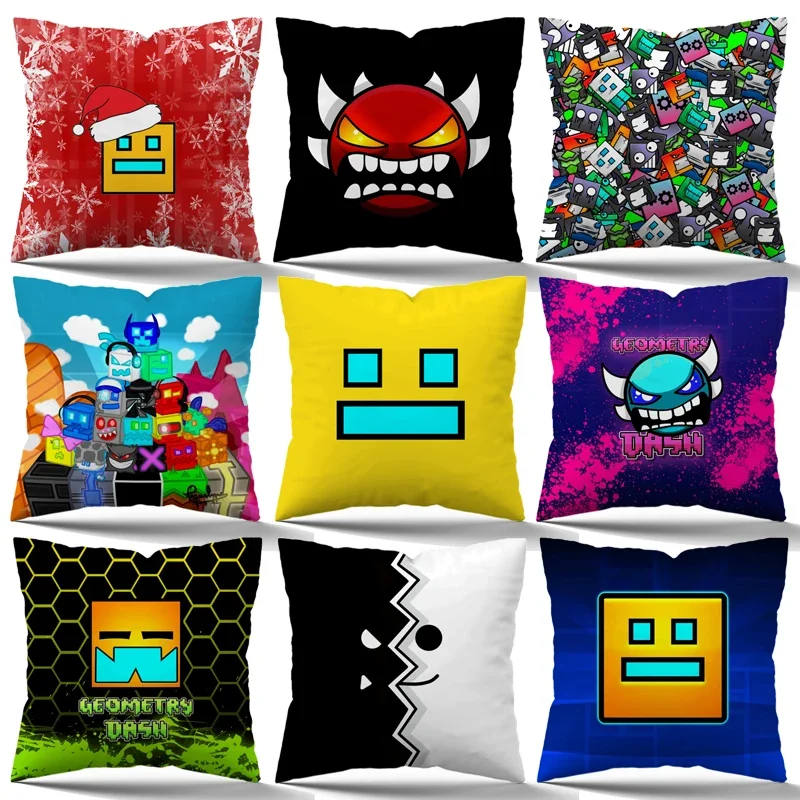 Angry Geometry Dash Pillowcases Cartoon Anime Pillow Case 45*45cm Sofa Chair Car Cushion Covers Home Decoration Boys Girls Gifts