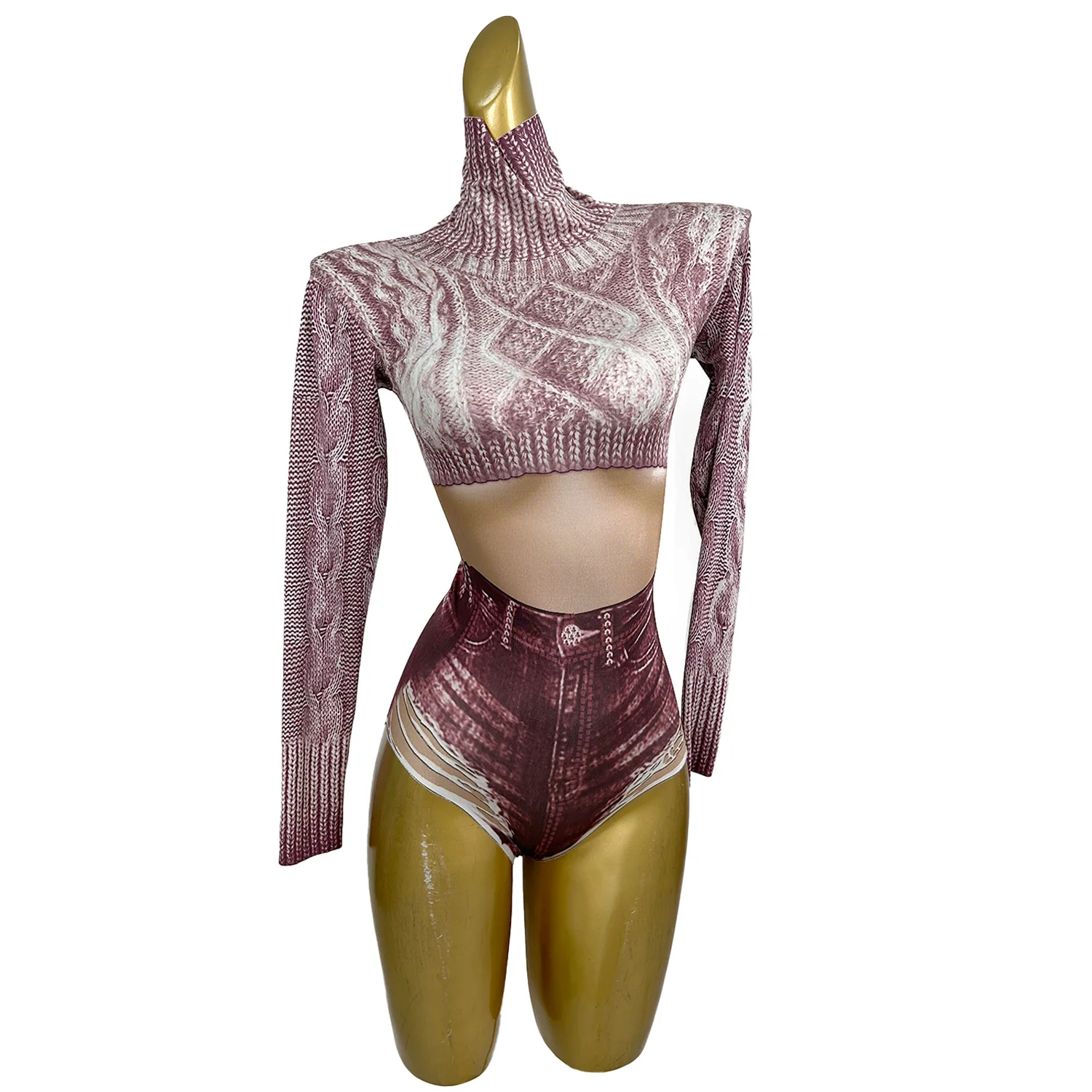 Hot Girls Bar Club Spandex Elastic Bodysuit Sexy Women Print Dance Stage Performance Party Event Outfit Cat Suit Show Catsuit