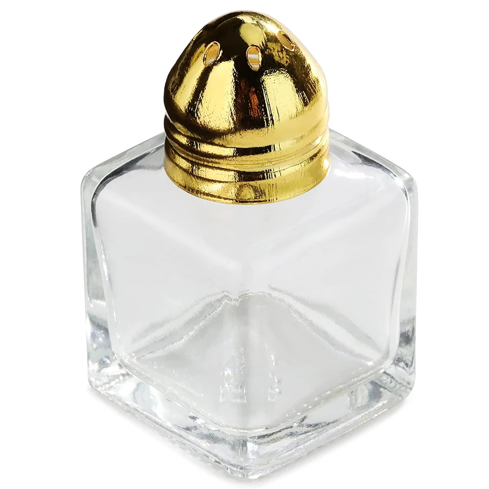 Glass Cube Mini Salt and Pepper Shaker with Gold Plated Top, 0.5-Ounce, Set of 12