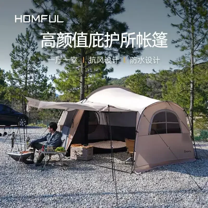 Glamping Tunnel tent Camping Waterproof One Bed Room And One Living Room Outdoor Family Shelter Tent