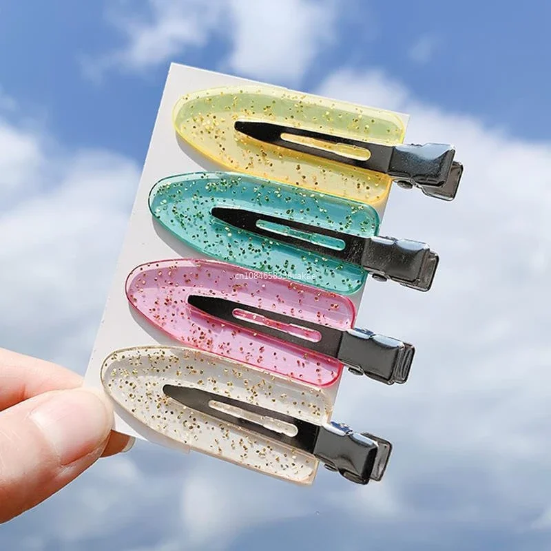 4Pcs Girls Seamless Hair Clip Set Women Acetate Sheet No Bend Bangs Clip Duckbill Clip Hairpins Makeup Hair Styling Tools 머리핀