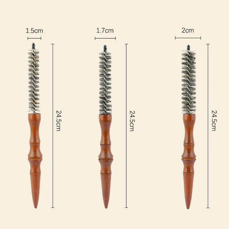 목재 손잡이 라운드 롤링 브러시, 스트레이트 능직 헤어 빗, 내열성 라운드 배럴 헤어 컬링 브러시, 이발사 미용 도구