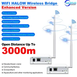 ANJIELO Wifi Halow Wireless Bridge Enhanced Version for 3km Long Distance Transmission Faster Speed and Stronger Penetration