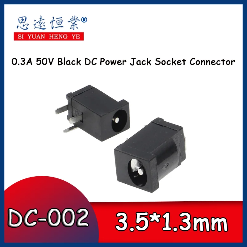 Hot Sales High Quality DC-002 0.3A 50V Black DC Power Jack Socket Connector DC002 3.5*1.3mm 1.3 Socket