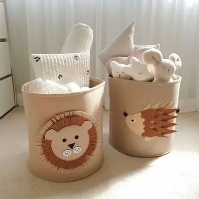 High Appearance Level Large Capacity Cartoon Animal Felt Toys Storage and Finishing Washable Laundry Basket