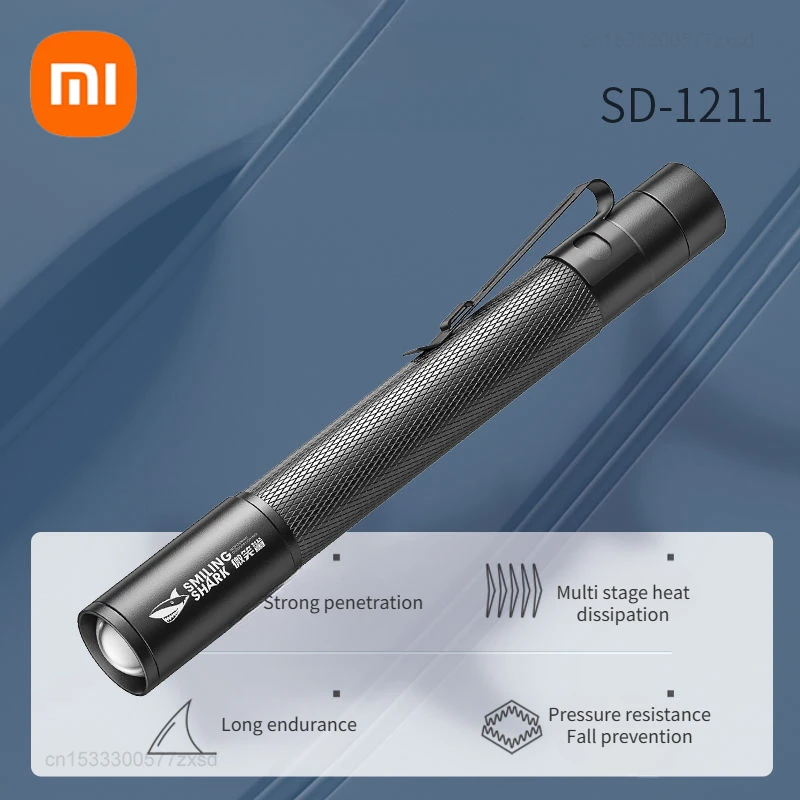 xiaomi smiling shark mini lanterna luz forte multifuncional portatil iluminacao de trabalho bolso impermeavel pen torch light 01