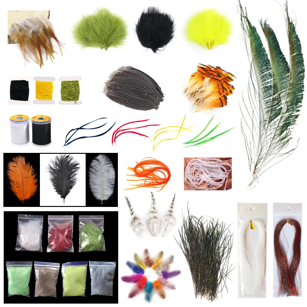 Hercules Fly Tying Material Set Feather and Dubbing Starter Kit  DIY Making Tying Mater Baits Fly Tying Rayon Chenille Yarn