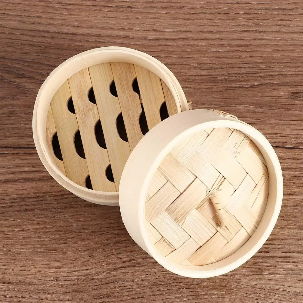 Dimsum 10/15/20cm with Lid Bamboo Basket Kitchen Cage Cooker Set Bamboo Steamer Cakeware