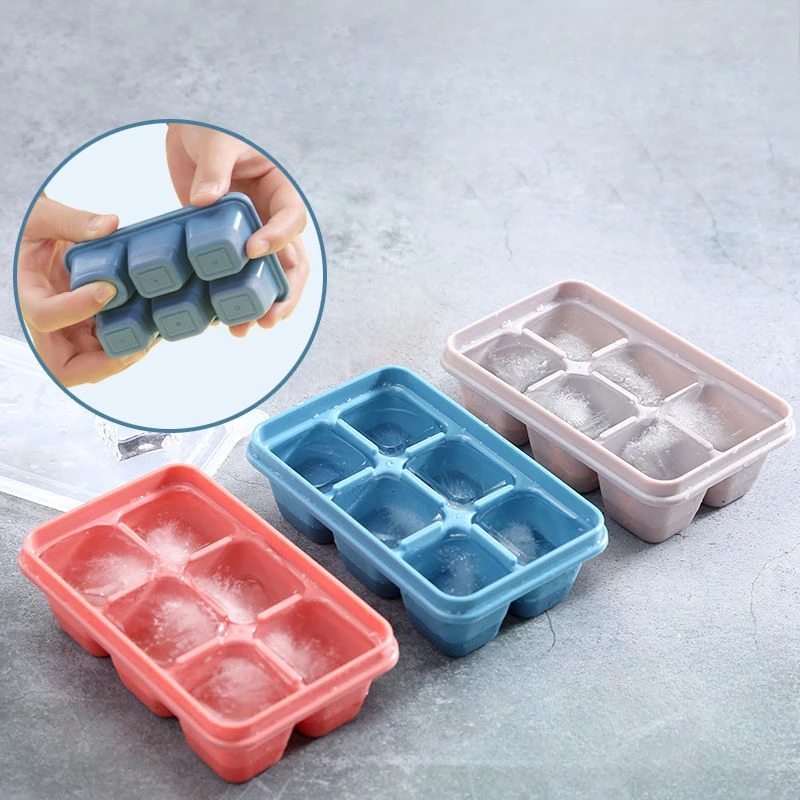 New 6 Grids Food Grade Silicone Ice Tray Home with Lid DIY Ice Cube Mold Square Shape Ice Cream Maker Kitchen Bar Accessories