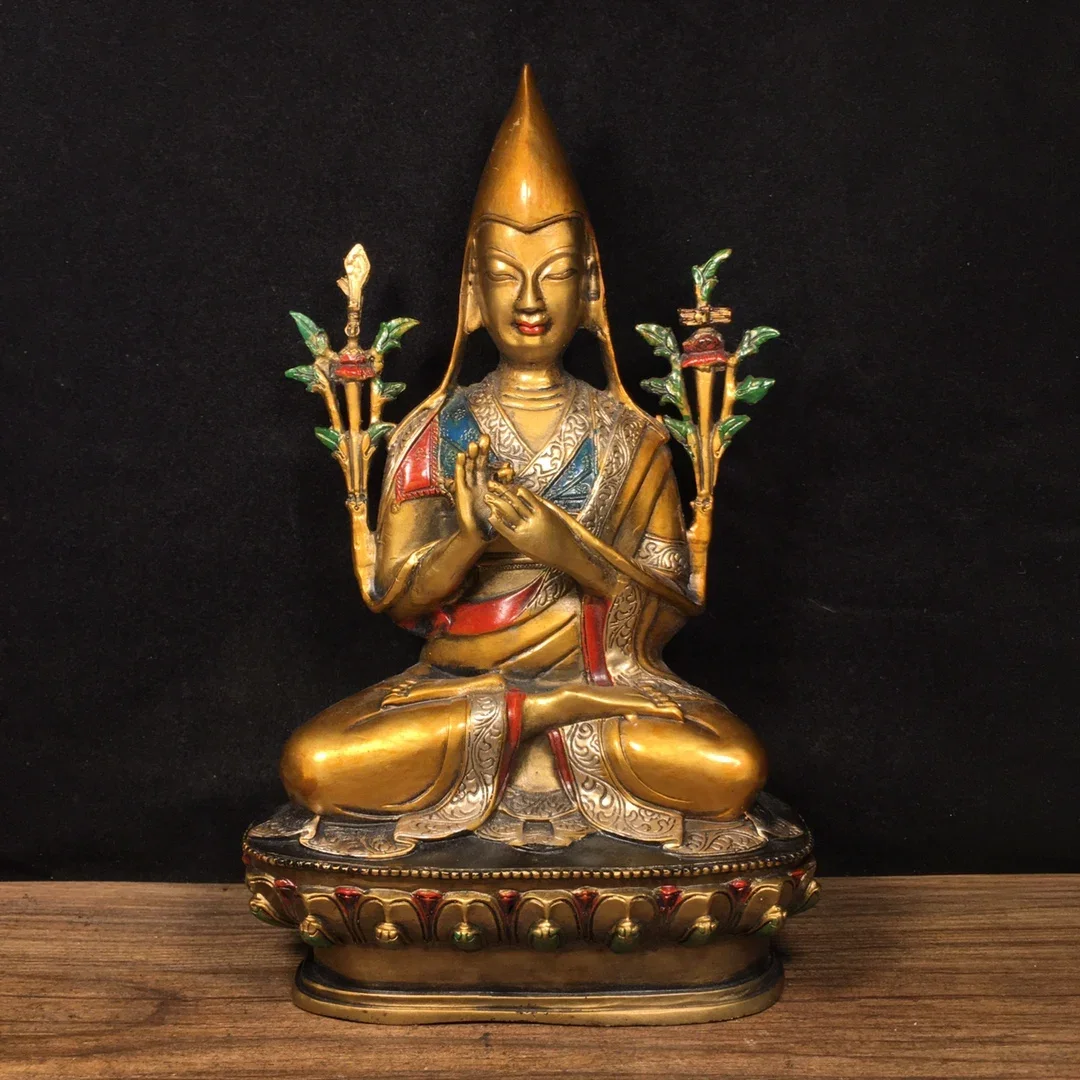 

24cm Antique pure copper hand-painted bronze statue of the Tantric Tibetan Buddha Master Kaba