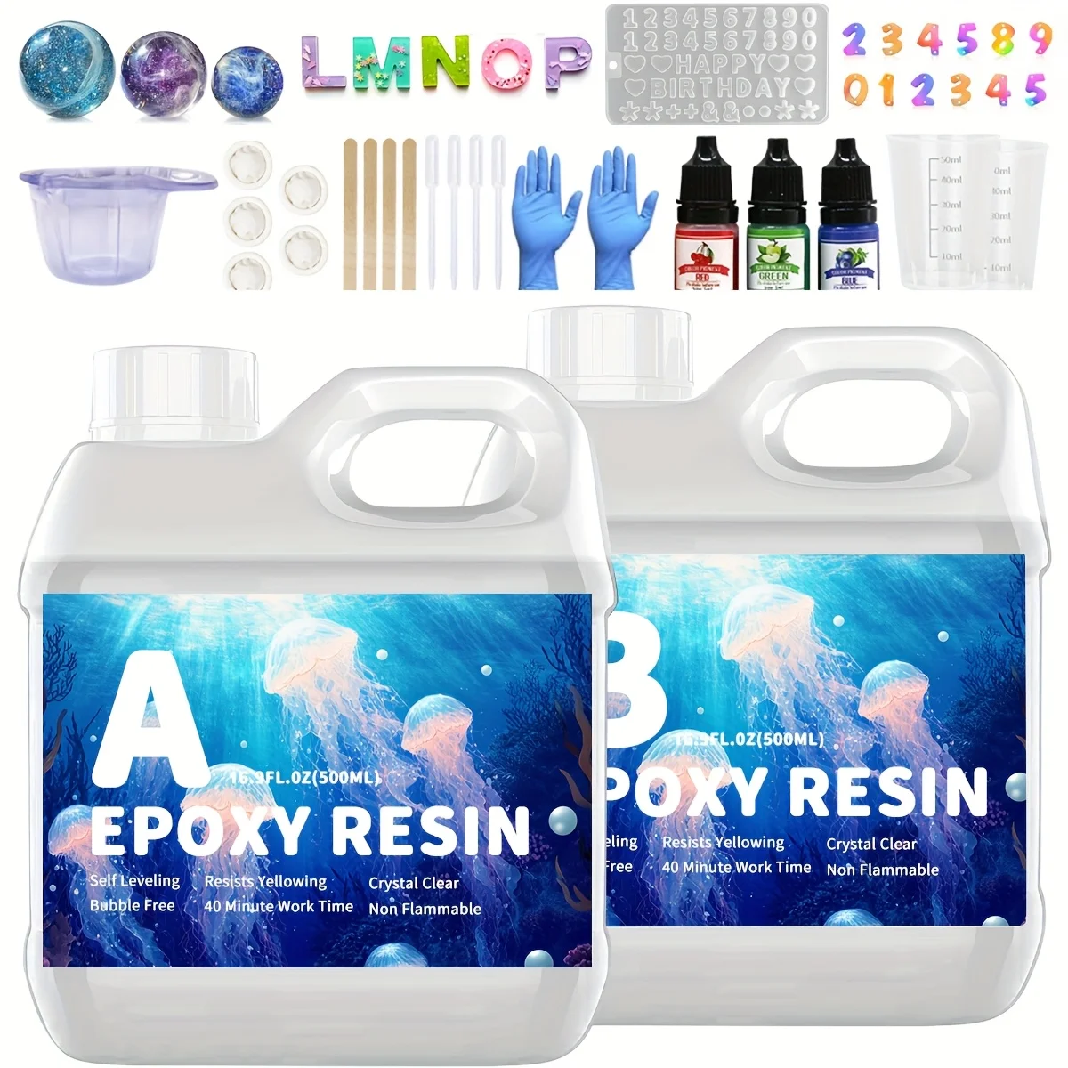 

500ML Crystal Clear Epoxy Resin Set Low Odor Bubble Free For DIY Jewelry Making Birthday Holiday Gift