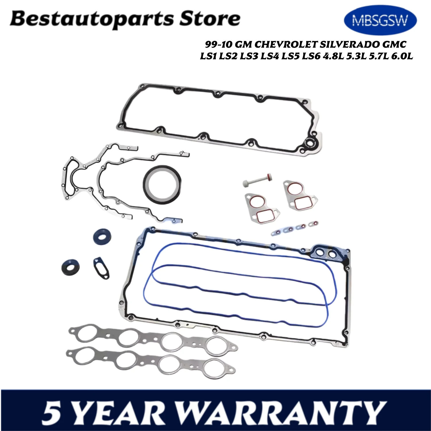 Engine Lower Timing Oil Pan Exhaust Gasket Set For 99-10 GM CHEVROLET SILVERADO GMC LS1 LS2 LS3 LS4 LS5 LS6 4.8L 5.3L 5.7L 6.0L
