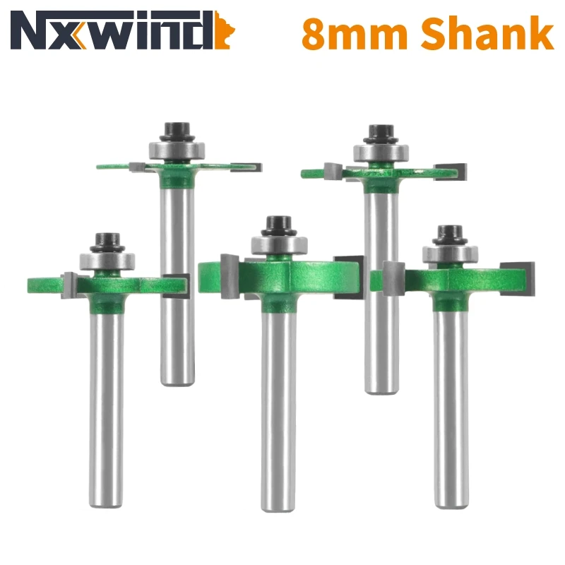 

NXWIND 1PC 8MM SHANK T TYPE SLOTTING CUTTER BIT Z3 WITH BEARING MILLING CUTTER RABBETING WOODWORKING TOOLS