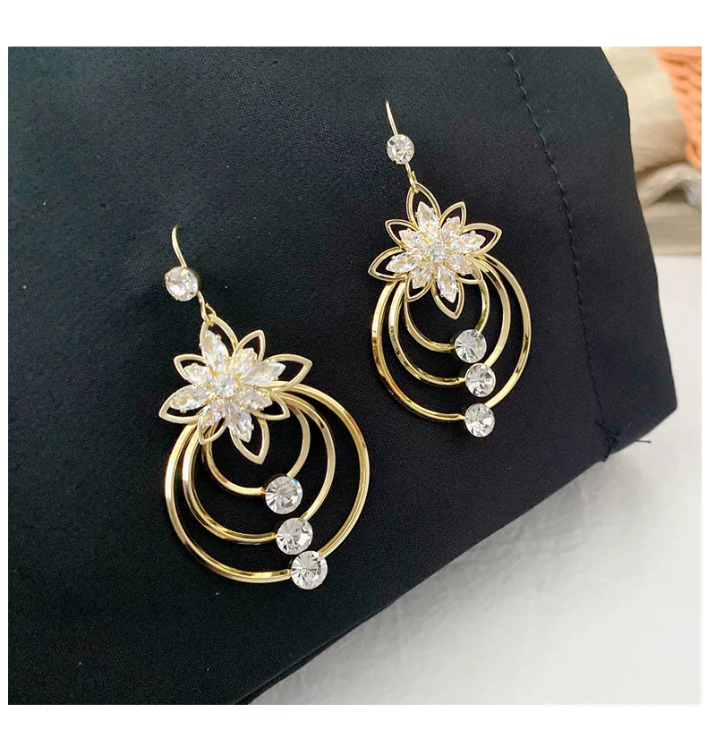 2022 New Trend Crystal Flower Round Pendant Earrings For Women Exquisite Earrings Party Fashion Jewelry Gift