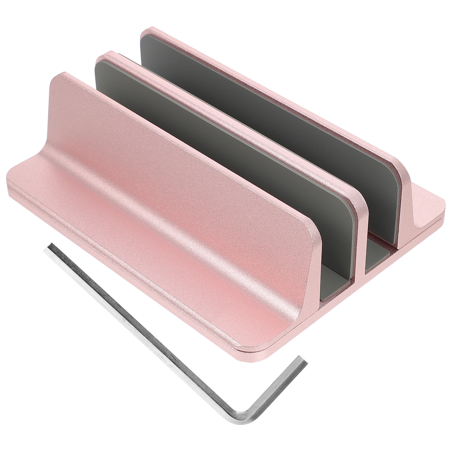 

Laptop Stand 2 Slots Adjustable Notebook Holder Rose Gold Aluminum Laptop Tablet Phone Stand Vertical Desk