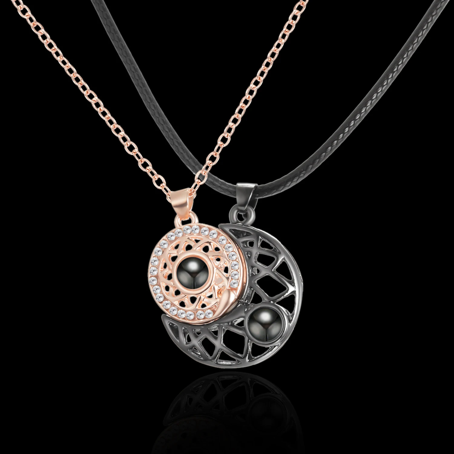 Romantische magnetische Sonne, Mond, Paar, passende Halskette, 100 Sprachen, ich liebe dich, Projektionsanhänger, Geständnis-Halskette, Schmuck, Geschenk – Detail 12
