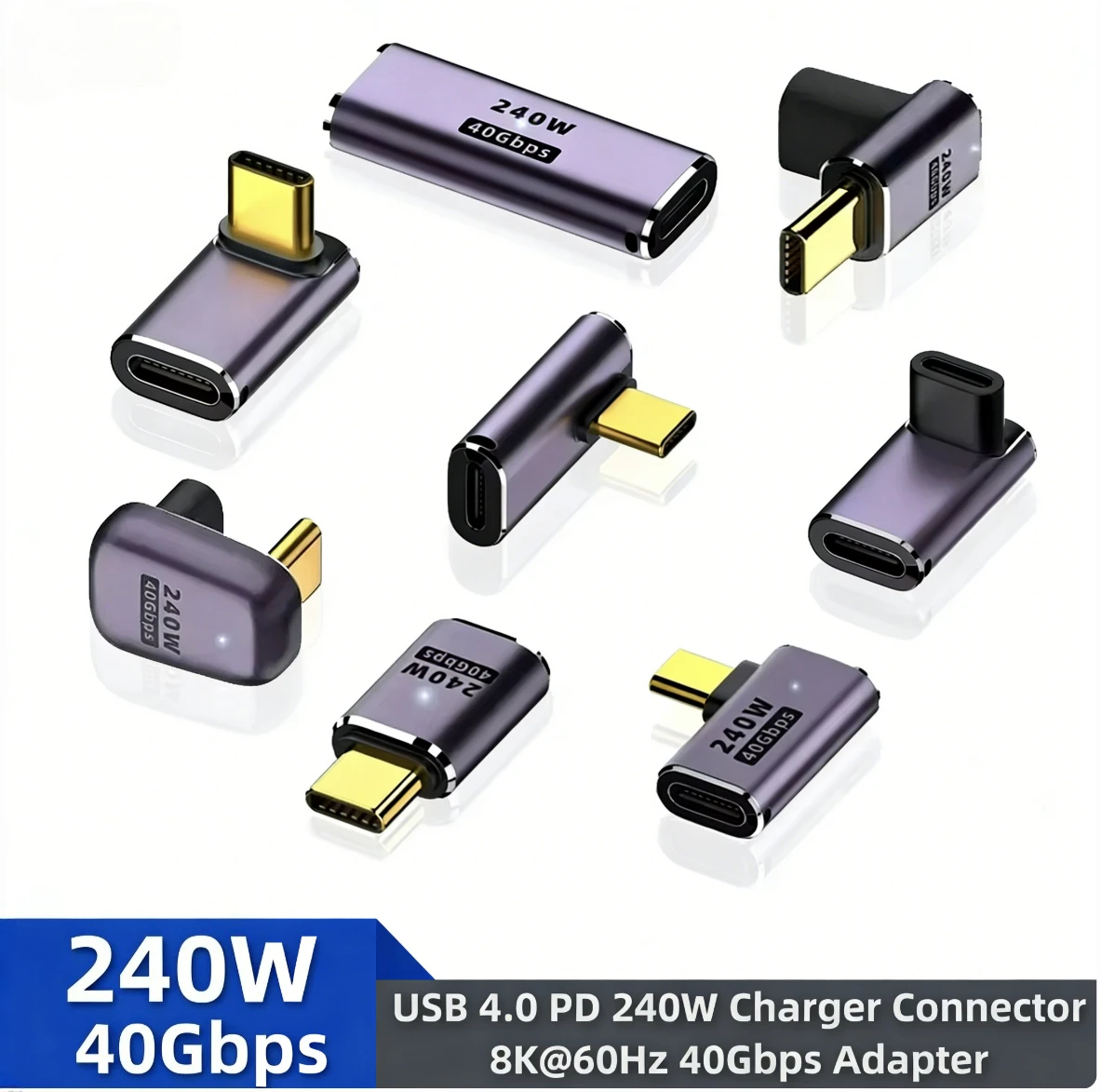 Adaptateur USB C vers Type C USB4.0 40 Gbps en forme de U, angle droit, 240 W 5 A, charge rapide, convertisseur de données USB C pour Macbook 8K60HZ