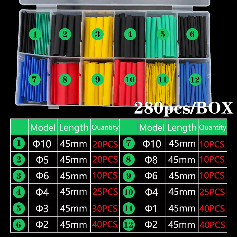 

280pcs heat shrink tubing insulation sleeve soft heat shrink tubing wire protection sleeve wiring sleeve data cable charging cab