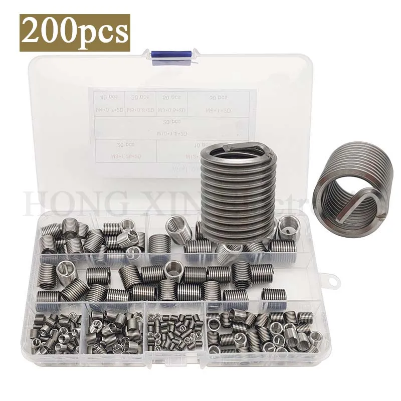 200 Pcs Wire Thread Inserts kit 304 Stainless Steel Metric M3 M4 M5 M6 M8 M10 M12 Helicoil Kit Wire Screw Sleeve Thread Repair