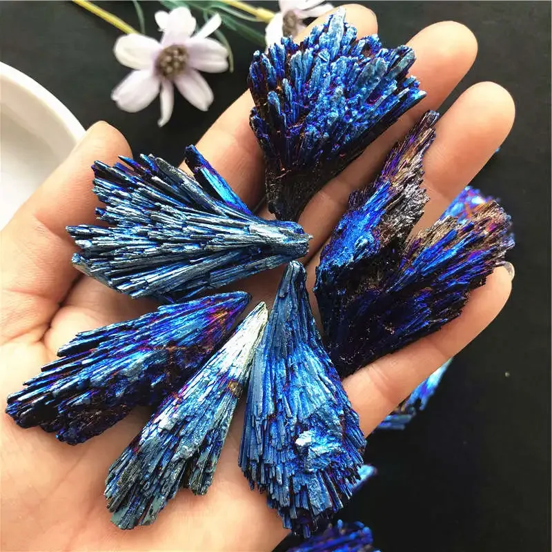 Tourmaline Electroplated Quartz Titanium Coated Crystal Mineral Specimen Room Black Decor Peacock Feather Natural Healing Rocks