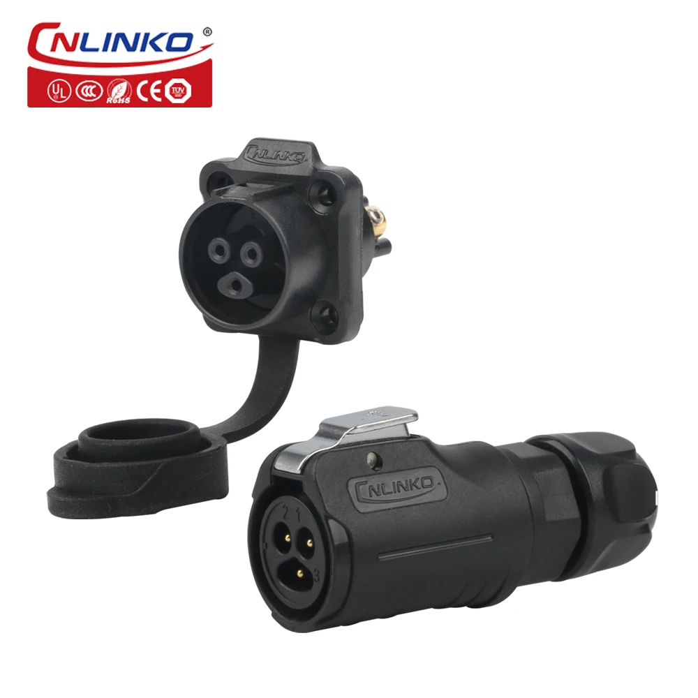 CNLINKO PBT Plastic M12 3 Pin Waterproof Connector Back Nut/Docking/Flange Type Screw Locking without Welding Compact Connector