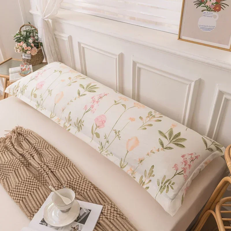 Korean  Floral Body Pillow Cover Fresh Pink Flower Long Pillowcase Soft Comfortable Double Couple Long Pillow Case Bedroom Decor