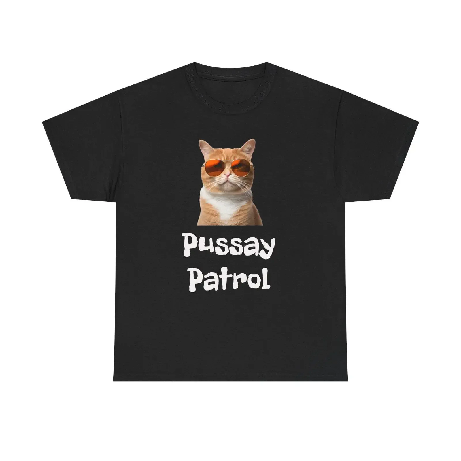 Pussay Patrol Funny Orange Cat with Sunglasses T Shirt Casual  Black vintage Washed fashion Slightly Stylish Unisex Stretched