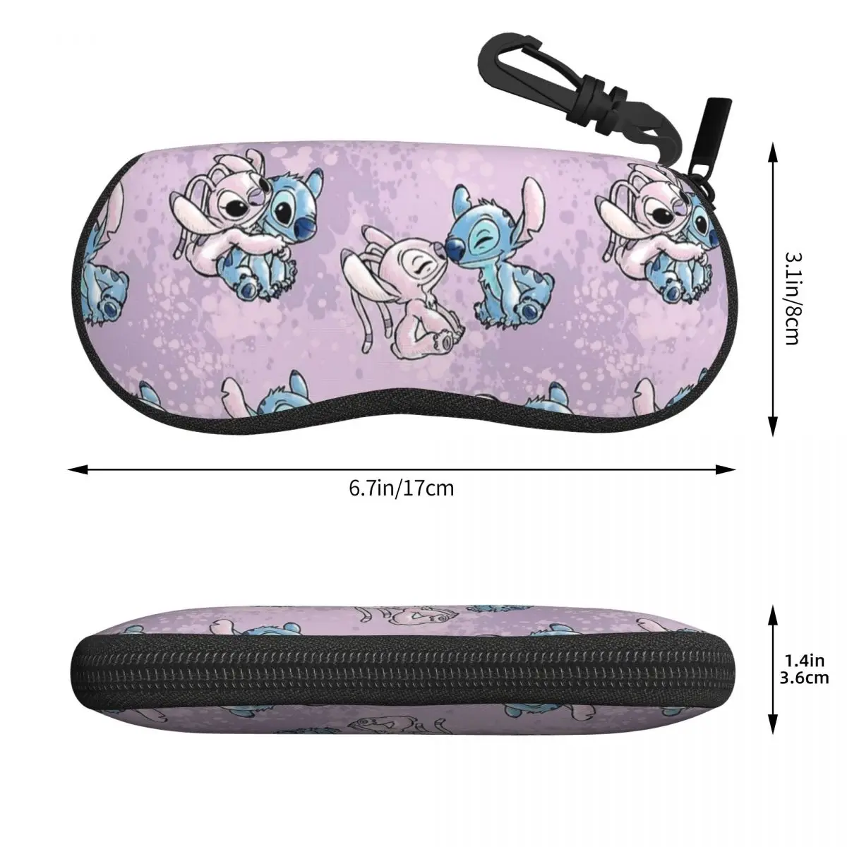 Stitch Angel Watercolor Glasses Case Travel Zipper Glasses Box Small Eyeglasses Box