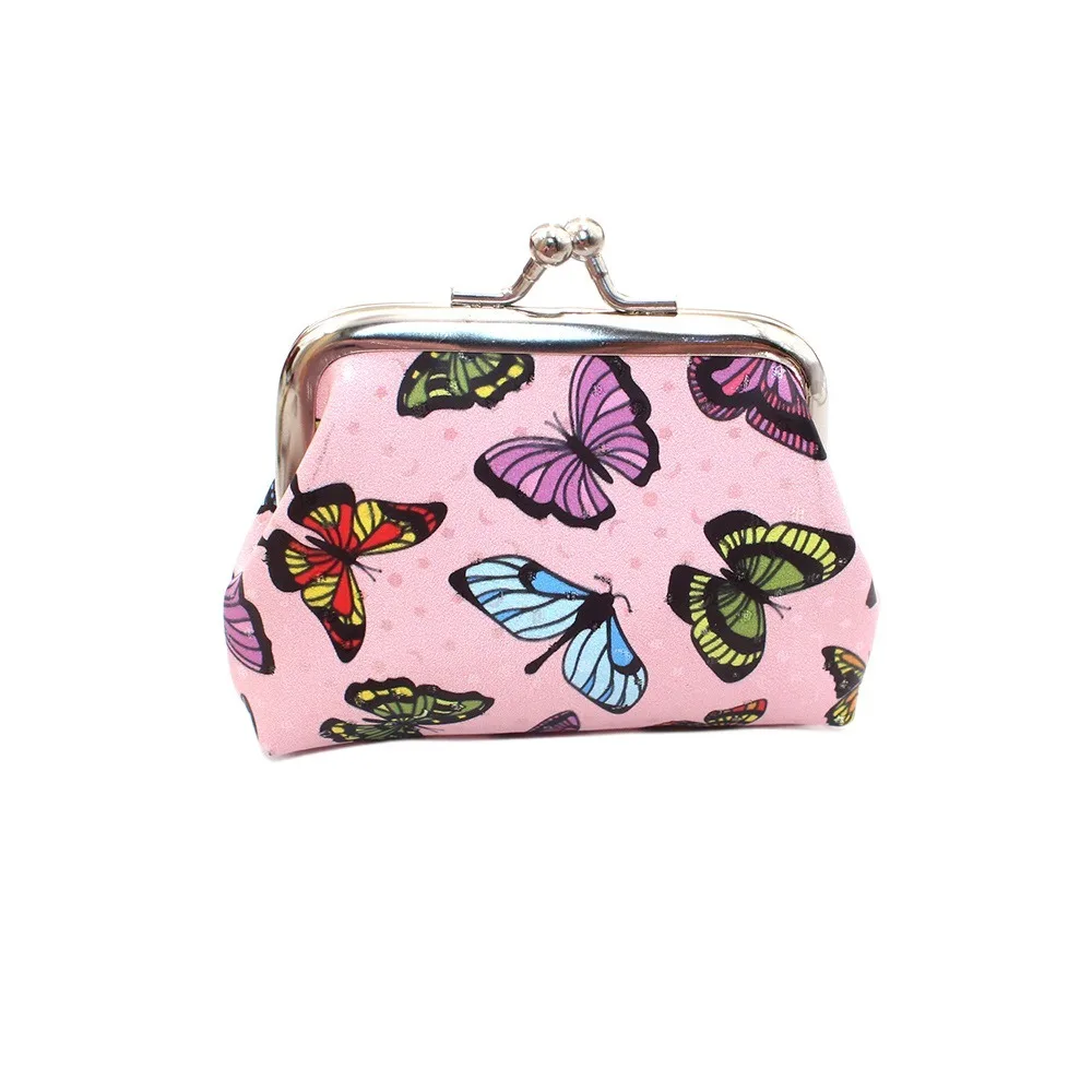 Gift PU Leather Kiss Lock Wallet Colorful Waterproof Butterfly Printed Pouch Polyester Small Zero Wallet Work