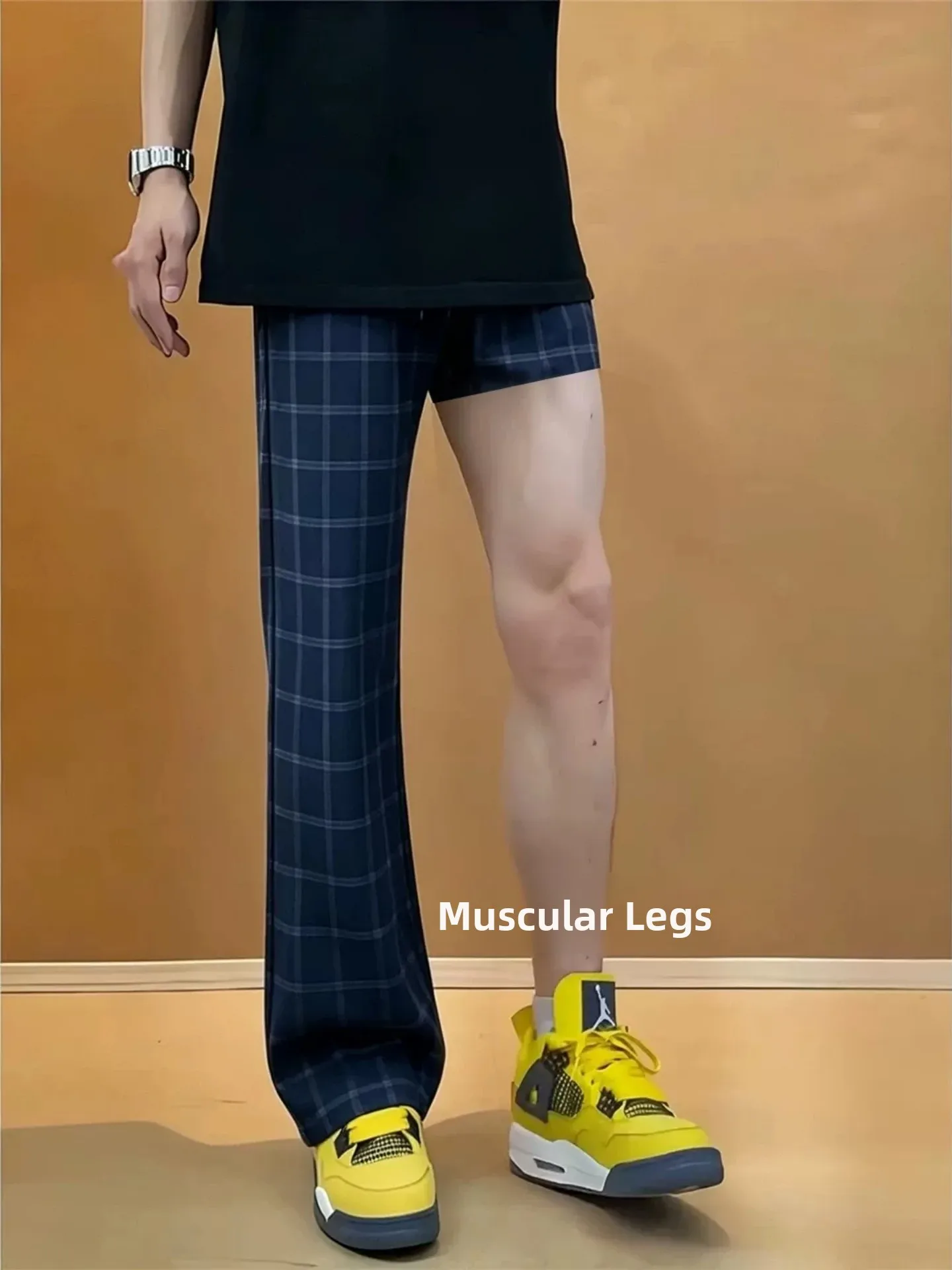 Quick Dry Plaid Ice Silk Straight Leg Sports Pants Men's Summer Cleanfit Slimming Long Legs Casual Trousers Fashionable Youth