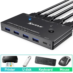 Interruptor KVM USB 3,0, conmutador 4K compatible con HDMI, 2 en 1, para 2 PC, compartir teclado y ratón, impresora EDID / HDCP