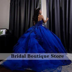 Vestido De fiesta azul real con purpurina, vestido De princesa para quinceañeras, escote con forma De corazón, lentejuelas con cuentas, dulce 16, Vestidos De 15 Años personalizados