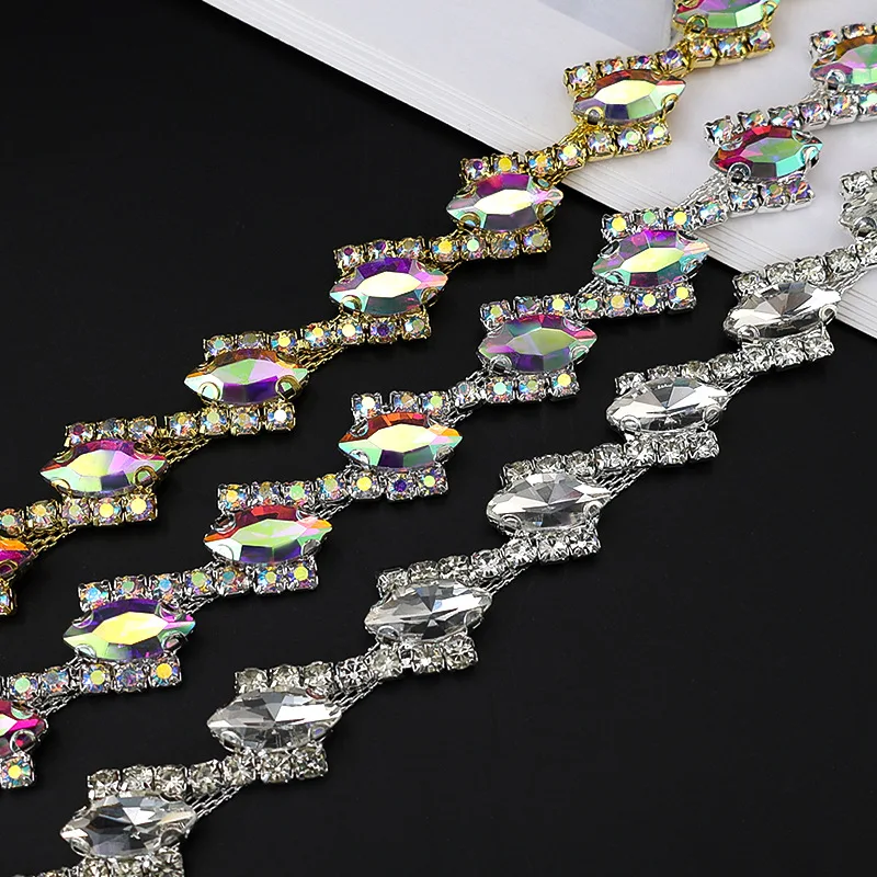 

1 Yard Colorful Shiny Rhinestone Metal Chain Trim Flower Chain Sewing Appliqué DIY Accessories Glass Rhinestone Dress Decoration