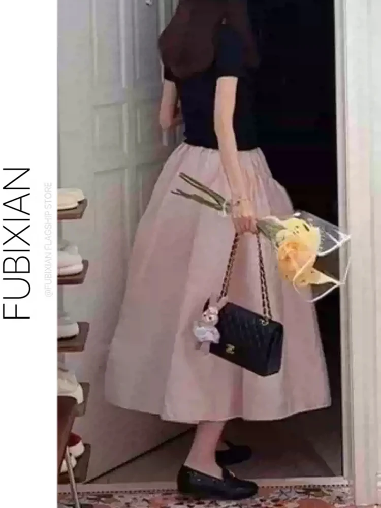 Chic Anti-Aging Unique Beautiful Pear Shape Mid-Length High Waist Cover Hip Slimming Versatile Light Pink Half-length Skirt
