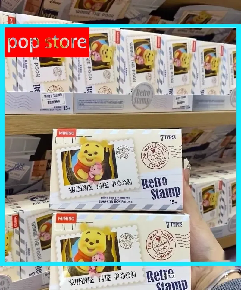 

Miniso Blind Box 100th Anniversary Retro Stamp Lovely Mickey Mouse The Pooh Stitch Refrigerator Stickers Statue Gift In Stock