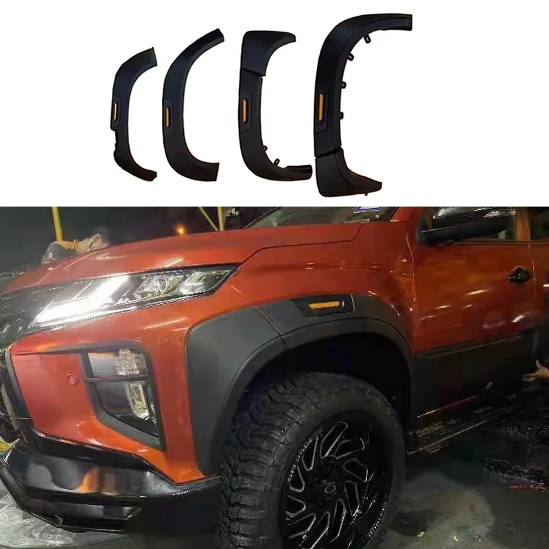 Pickup 4X4 Car Accessories Plastic Fender Flares Reflector Wheel Eyebrow With Light For Mitsubishi Triton L200 2019-2021