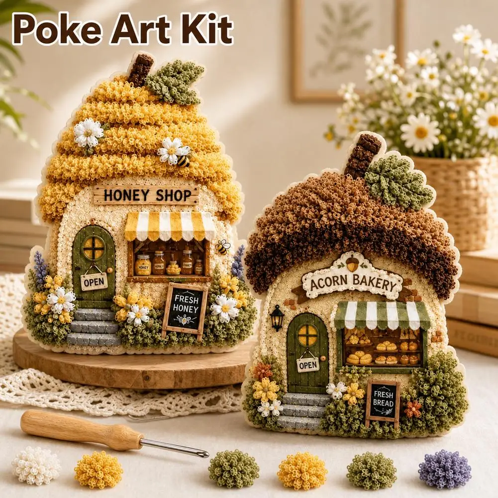 Whimsical Village 3D Fabric Poke Art Kit Mushroom Cottage Craft (Moon Moth) | No Sew Press Technique Simple Illustrated Guide