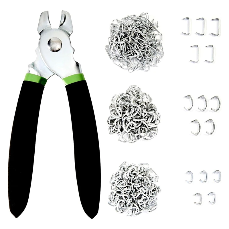 Hog Ring Pliers Kit With 270Pcs 3/4In 1/2In 3/8In Galvanized Steel Hog Rings,Hog Ring Pliers Kit For DIY Craft&Bagging