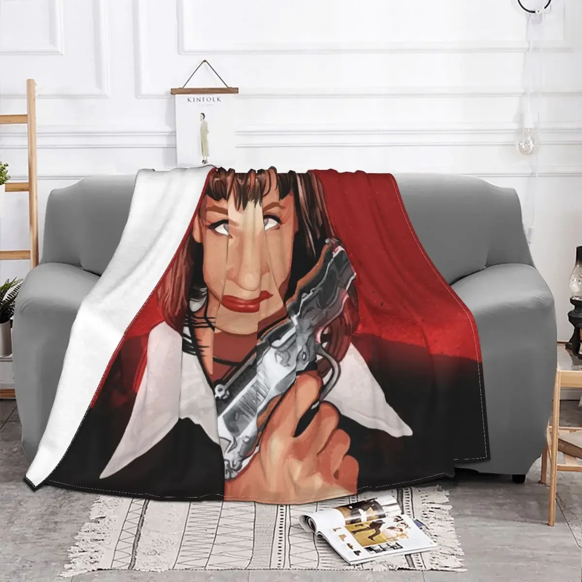 Pulp Fiction Gun Blanket Movie Mia Wallace Flannel Funny Breathable Throw Blankets for Home Summer