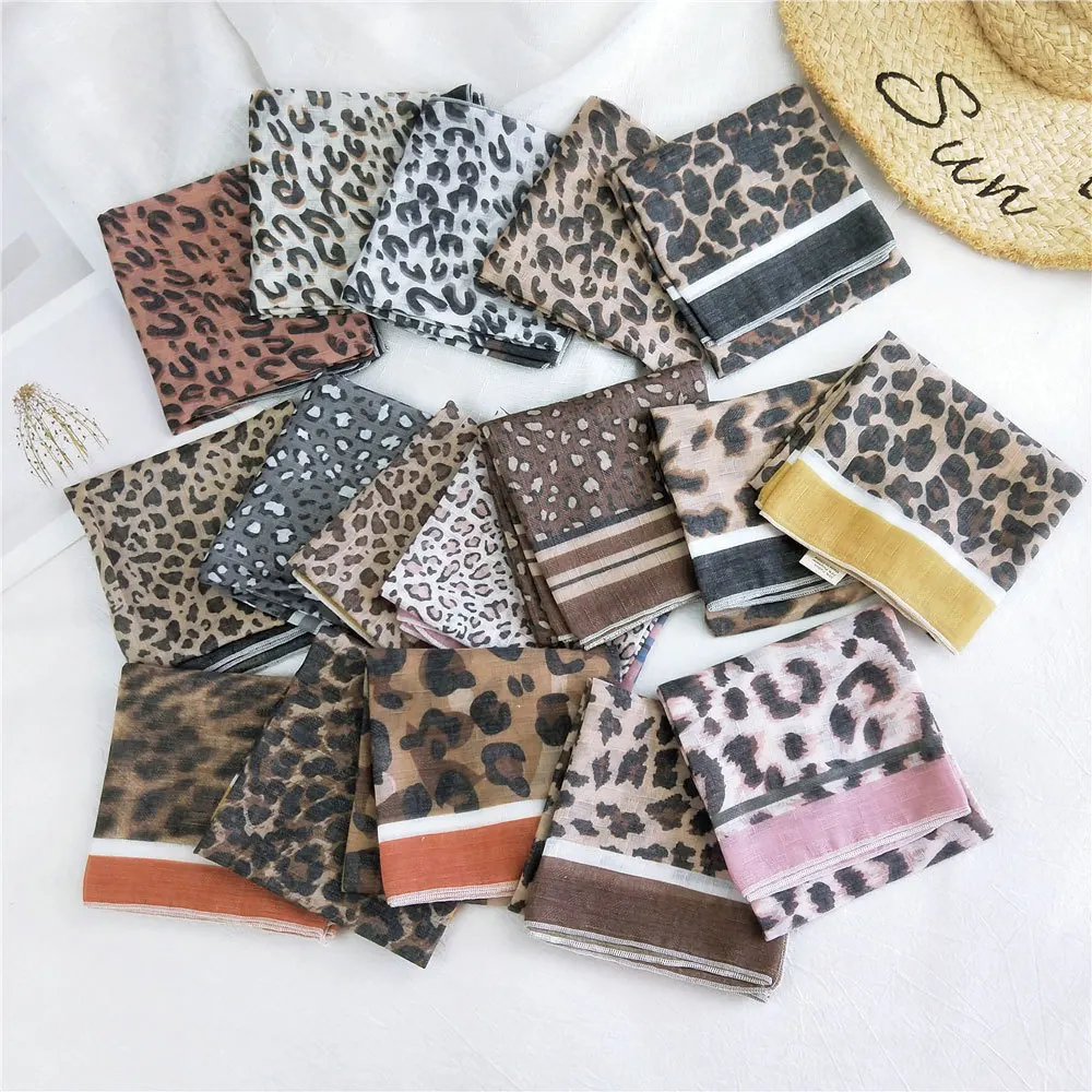 58*58cm Cotton Linen Leopard Grain Women Girls Square Hair Scarf Hairscarf Headscarf Neck Ring Bandana Turban Wrap Shawl Hijab